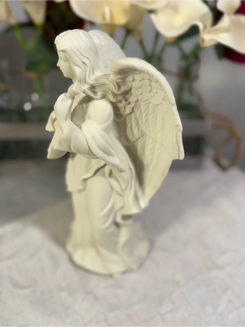 PartyLite Mandolin Angel Bisque Porcelain Taper Candle Holder Figurine 9.5